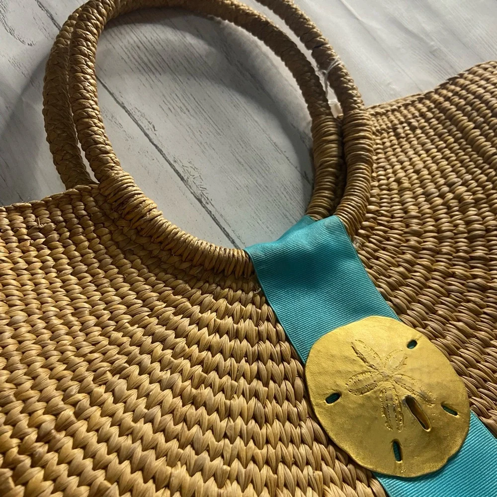 Queen Bea coastal Half moon Florida Basket/Straw Purse - Picture 2 of 5